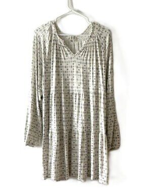 Wonderly Ivory and Blue Two-Tier Ruffle Dress with Long Sleeves